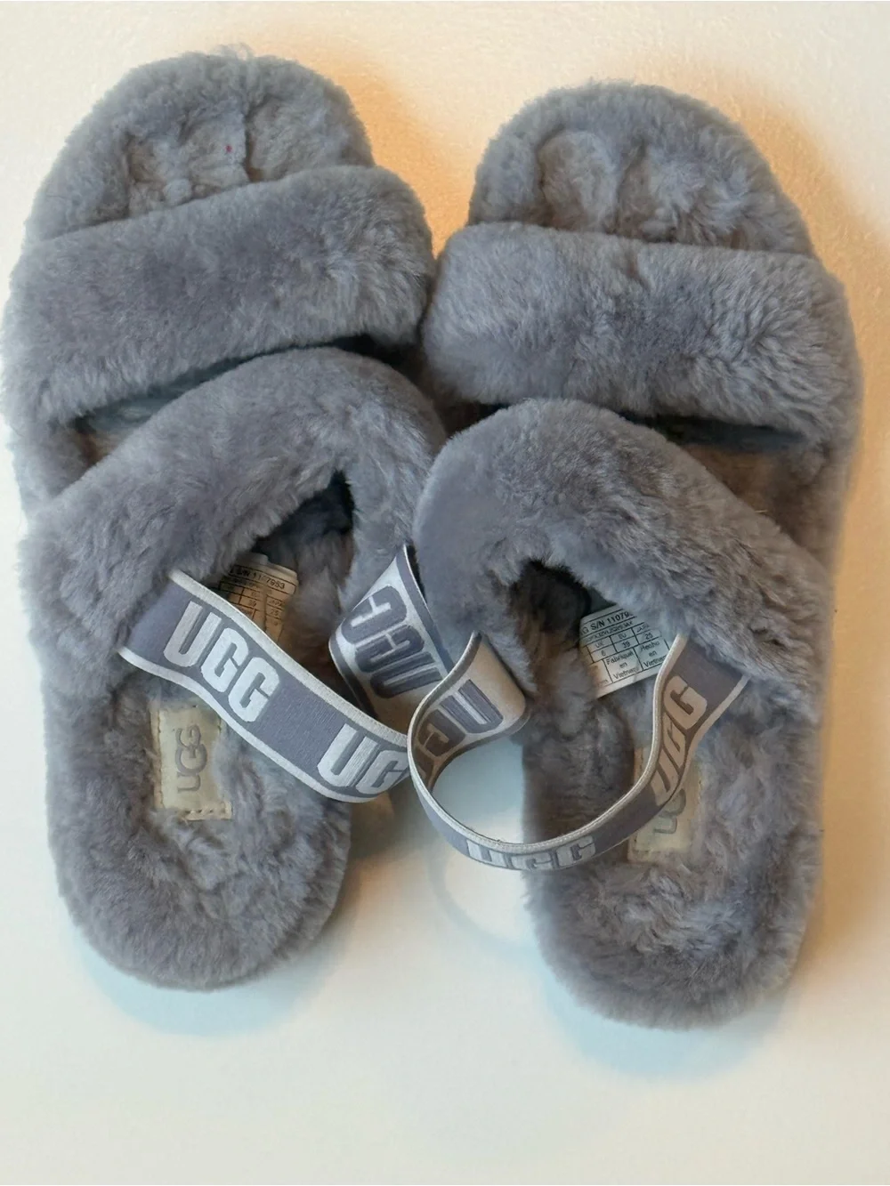 UGG Light Gray Plush Slide Slippers - Picture 1 of 5